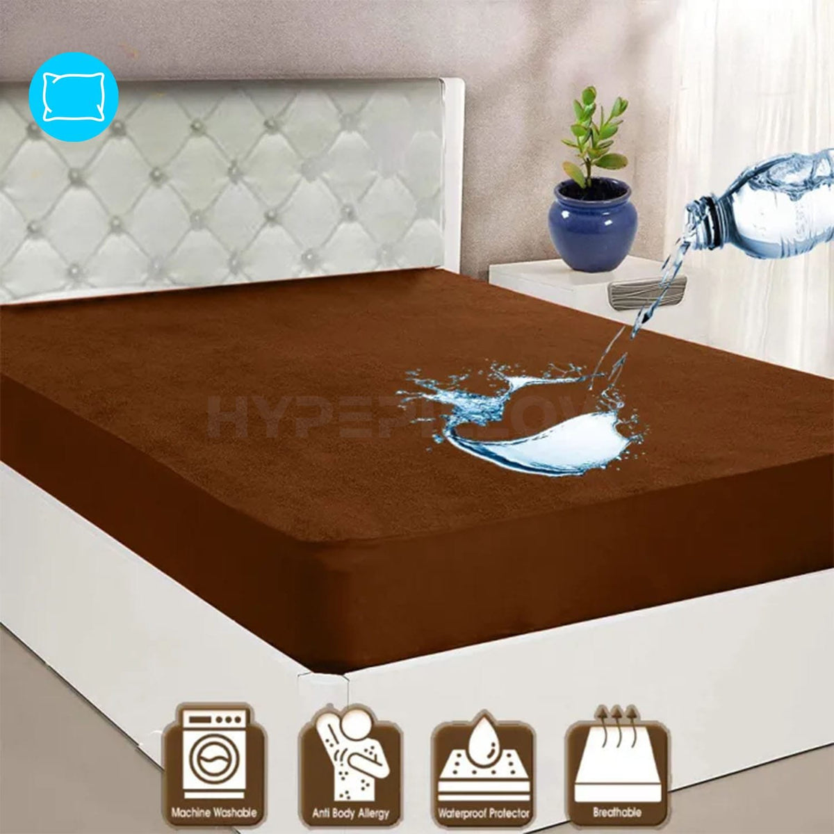 Terry cotton waterproof mattress protector brown