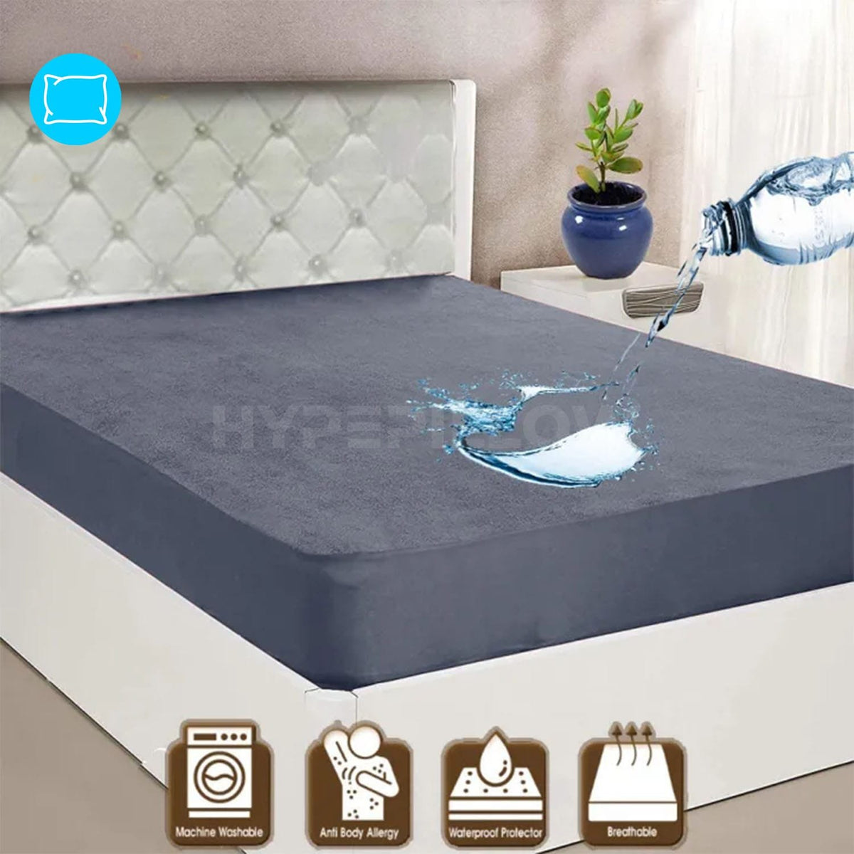 Terry cotton waterproof mattress protector grey