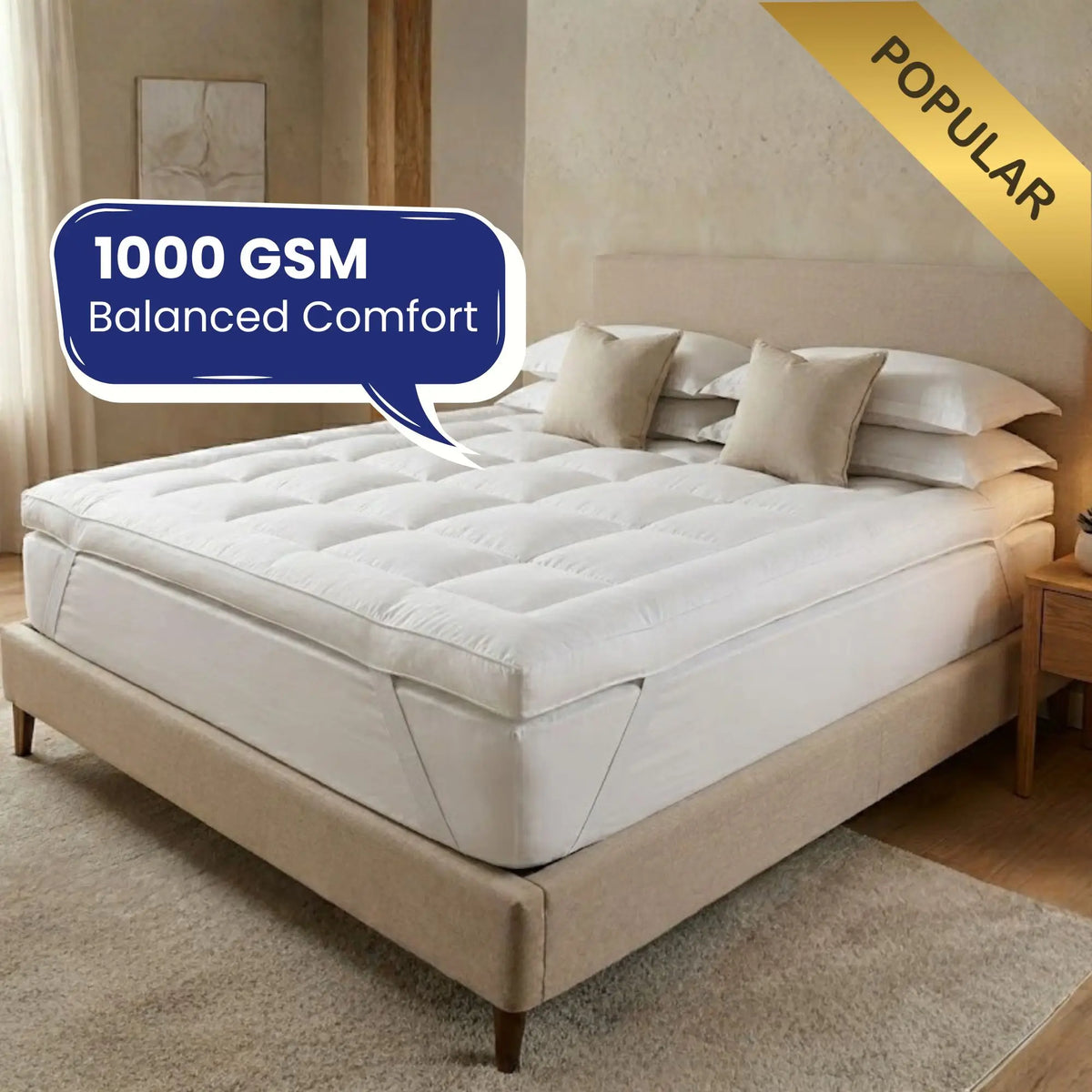 1000 GSM pressure relief mattress topper with balanced comfort and soft support