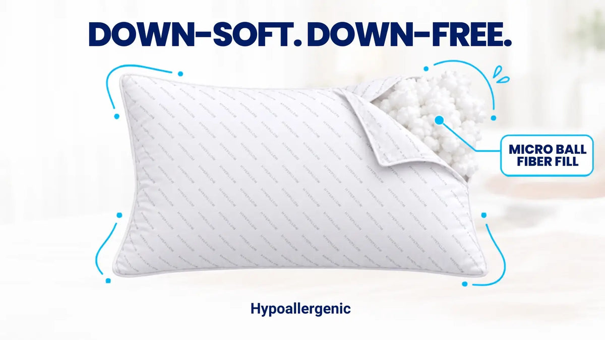 Down-soft feather-free HypePillow with hypoallergenic micro ball fiber filling