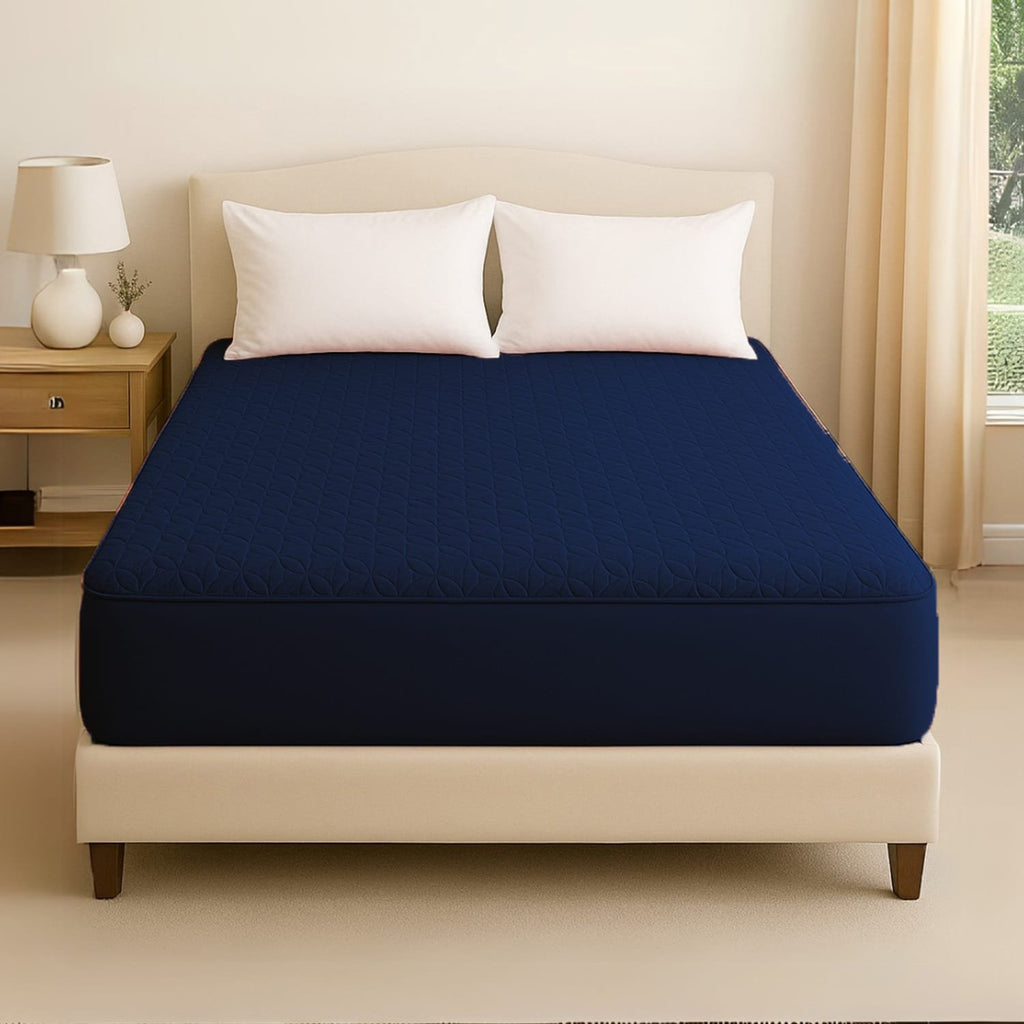 Blue Quilted Waterproof Mattress Protector