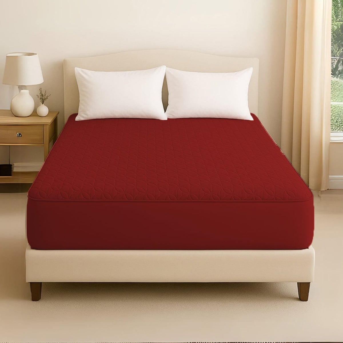 Maroon Quilted Waterproof Mattress Protector